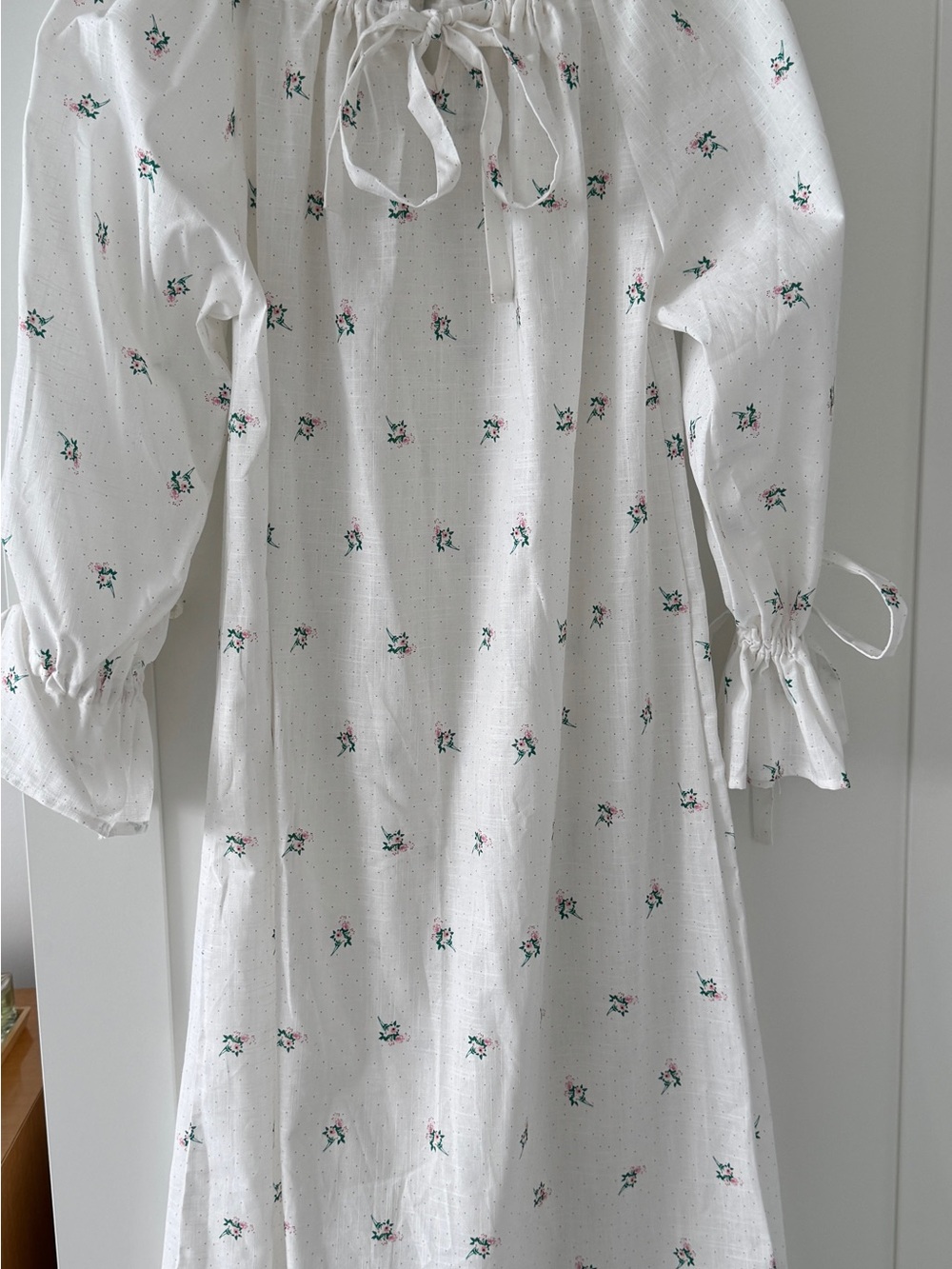 Girls' White Floral Tie-Neck Dress